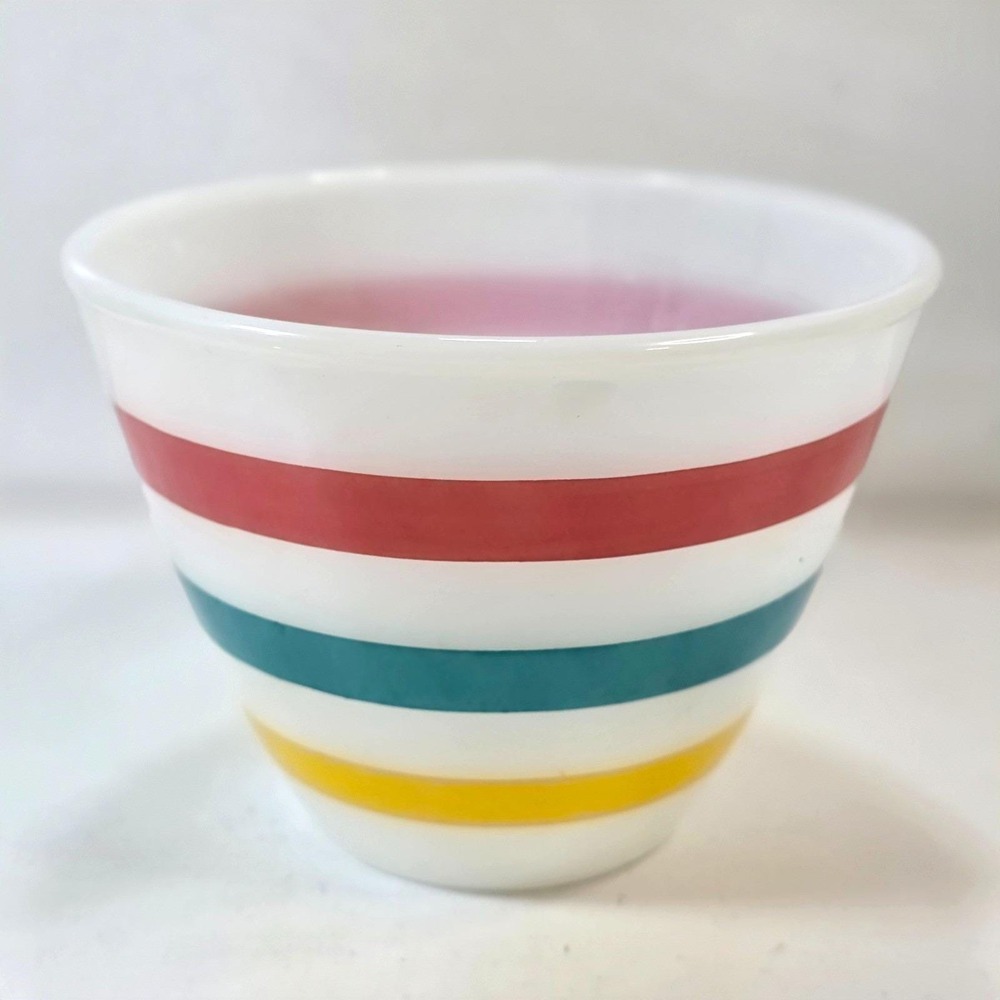 Vintage Fire King Colonial Bands Stripes Grease Bowl (no lid) Red Teal Yellow
